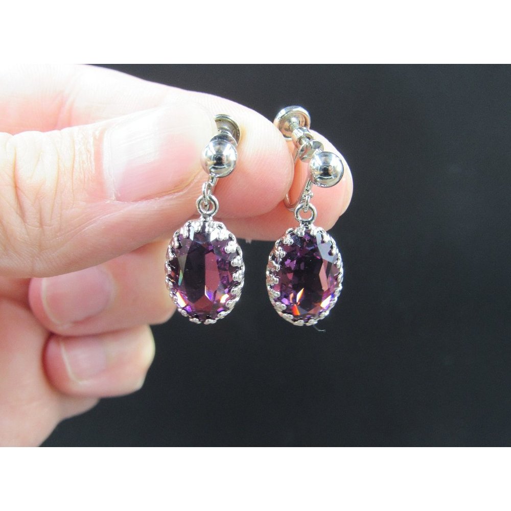Sterling Silver Bright Purple Paste Gem Screw On Earrings Vintage Wedding